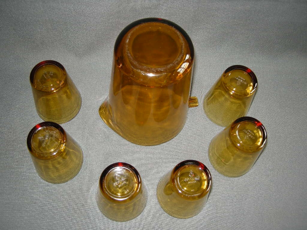 glas - kristal geel 005. schenkkan met 6 glazen