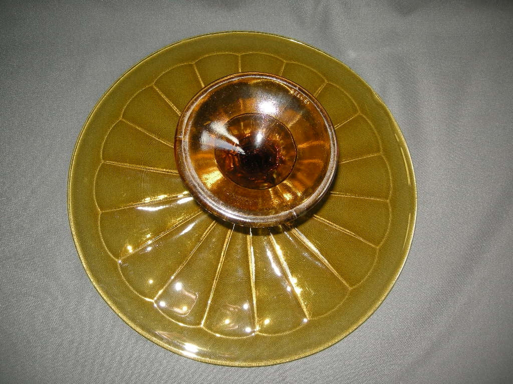 glas - kristal geel 007. schaal op voet