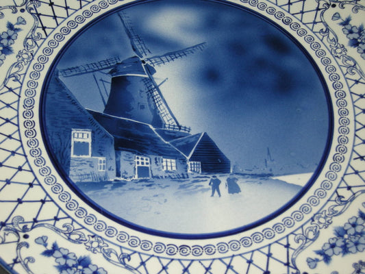 Elsterwerda Keramik blauw - witte wandborden 016. doorsnee 39,5 cm.