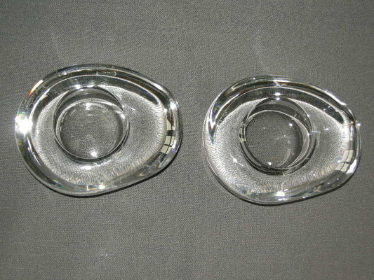 glas - kristal kandelaars + theelichthouders 017. 2 zware ovale theelichthouders
