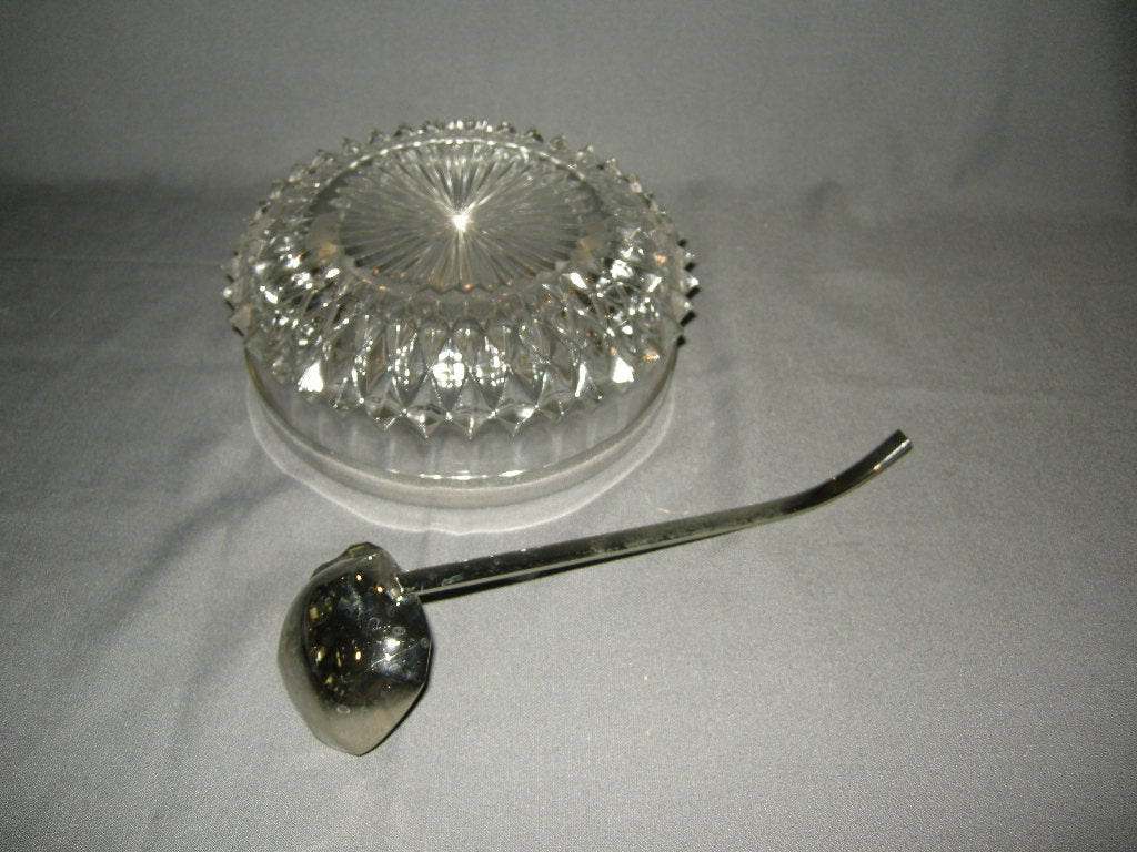 Gebruikt glas / kristal (fruit)schaal met opscheplepel