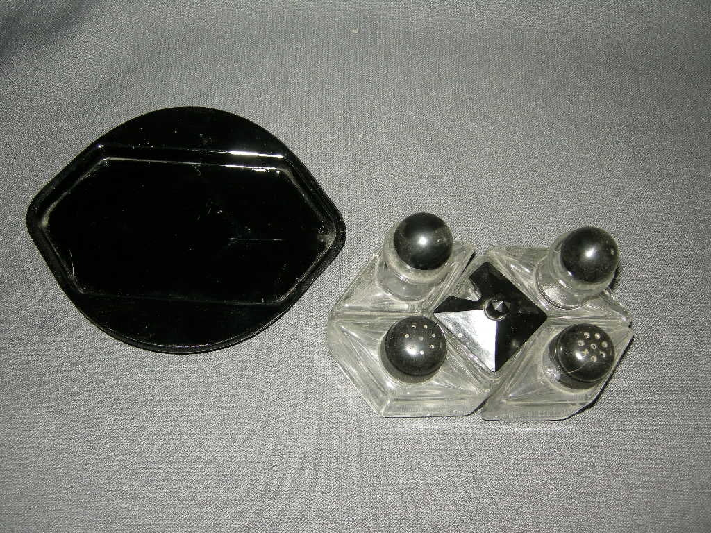 Gebruikt glas - kristal peper zout mosterd olie azijn 003. complete set