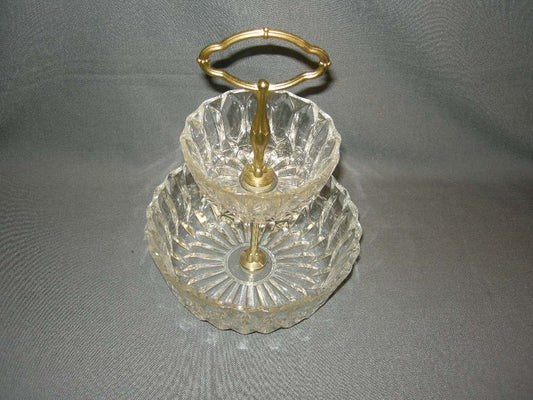 gebruikt glas - kristal presenteerschalen 004. etagère met 2 diepere schalen