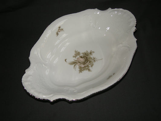 Rosenthal Sanssouci spierwit met bruin/rose roos + goudkleurig randje broodschaal