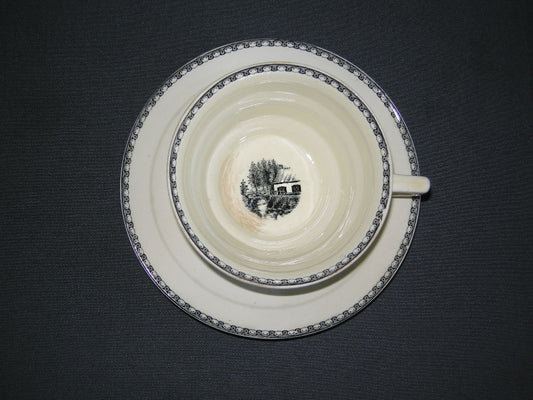 Societe Ceramique Landschap cappuccinokop & schotel met flinke verkleuring
