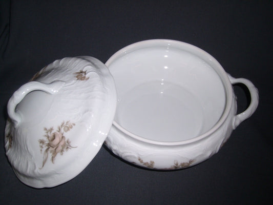 Rosenthal Sanssouci spierwit met bruin/rose roos dekschaal
