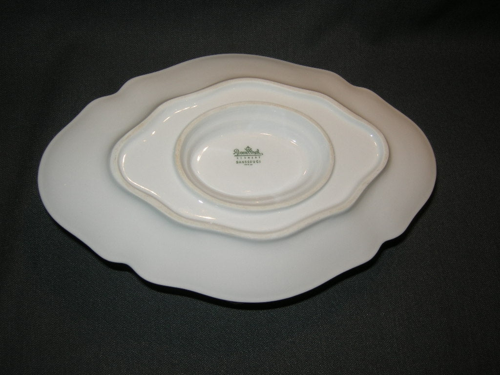 Rosenthal Sanssouci spierwit met bruin/rose roos + goudkleurig randje sauskom