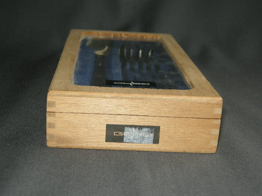 Gero Zilmeta model 718 puntfilet sorbetlepels 18 cm. in houten kistje