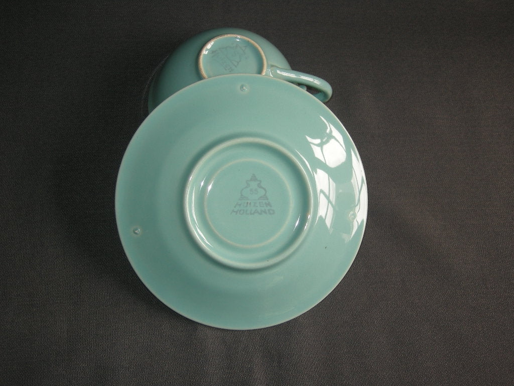 Huizen pastel aqua theekop & schotel