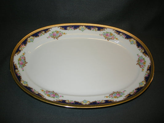 Tirschenreuth wit met goud / donkerblauw / bloemdecor vleesschaal