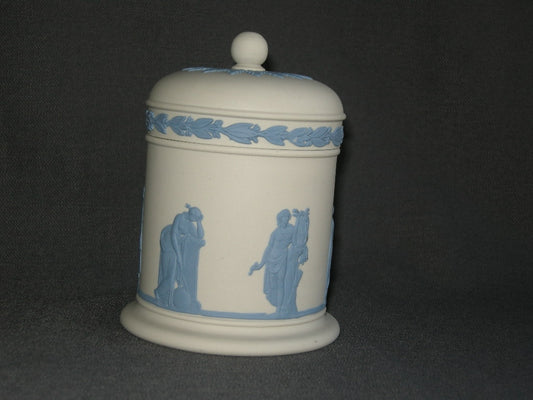 Wedgwood Jasperware wit - blauw 001. potje met deksel