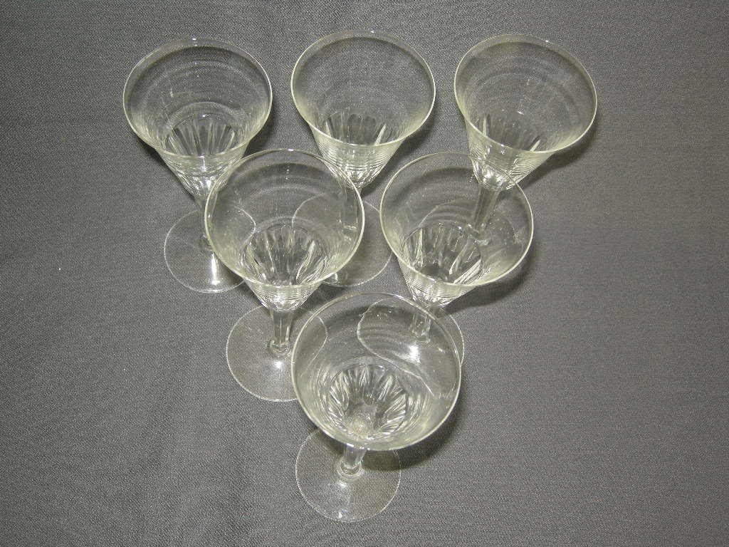 glas - kristal diverse glazen 001b. 6 glazen met geslepen been en facetten in kelk