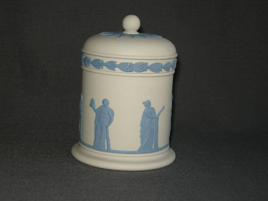 Wedgwood Jasperware wit - blauw 001. potje met deksel
