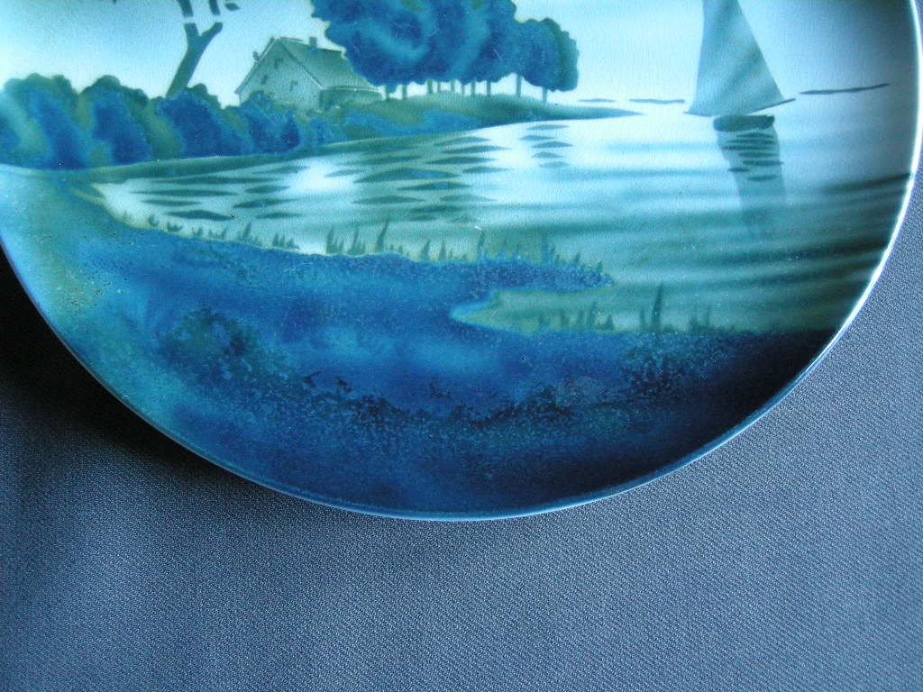Societe Ceramique diverse wandborden blauw 002. decor S 4 bootje