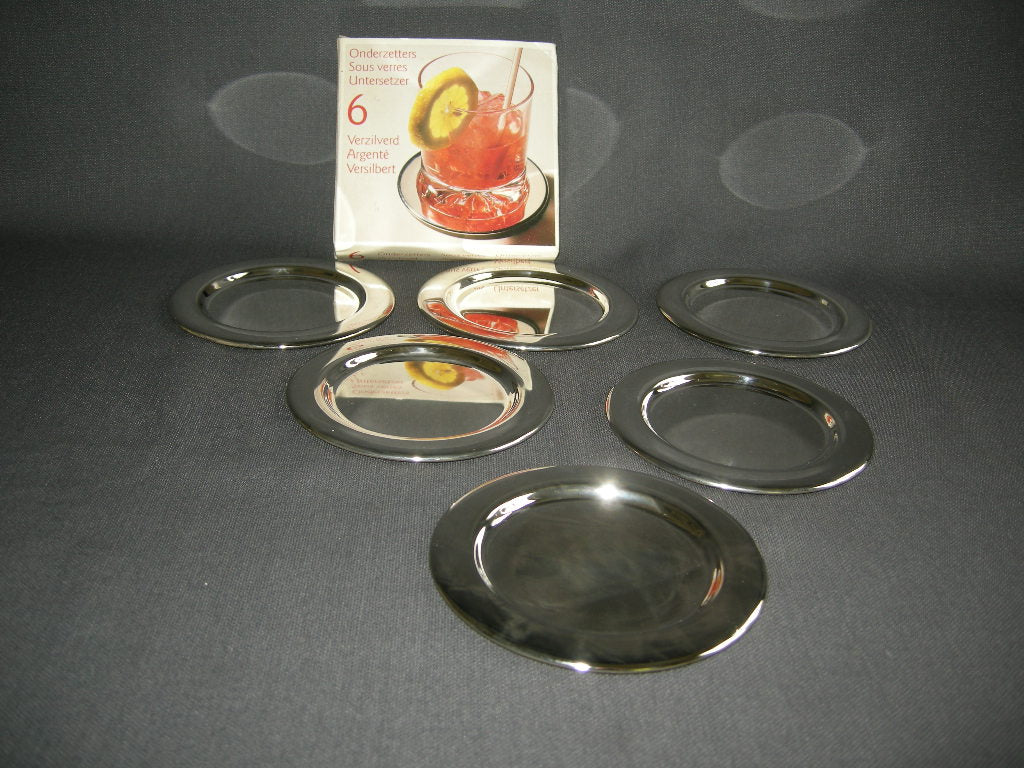 brocante verzilverde onderdelen 003. set van 6 onderzetters