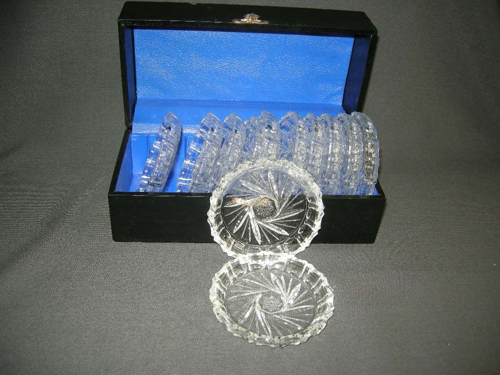 glas - kristal onderzetters 004a. 12 onderzetters in origineel doosje