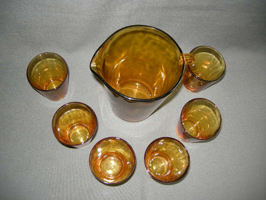glas - kristal geel 005. schenkkan met 6 glazen
