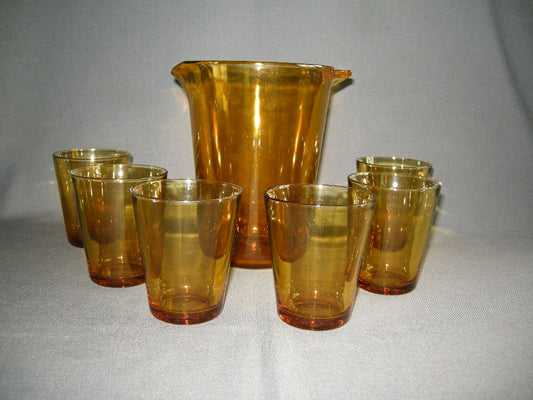 glas - kristal geel 005. schenkkan met 6 glazen