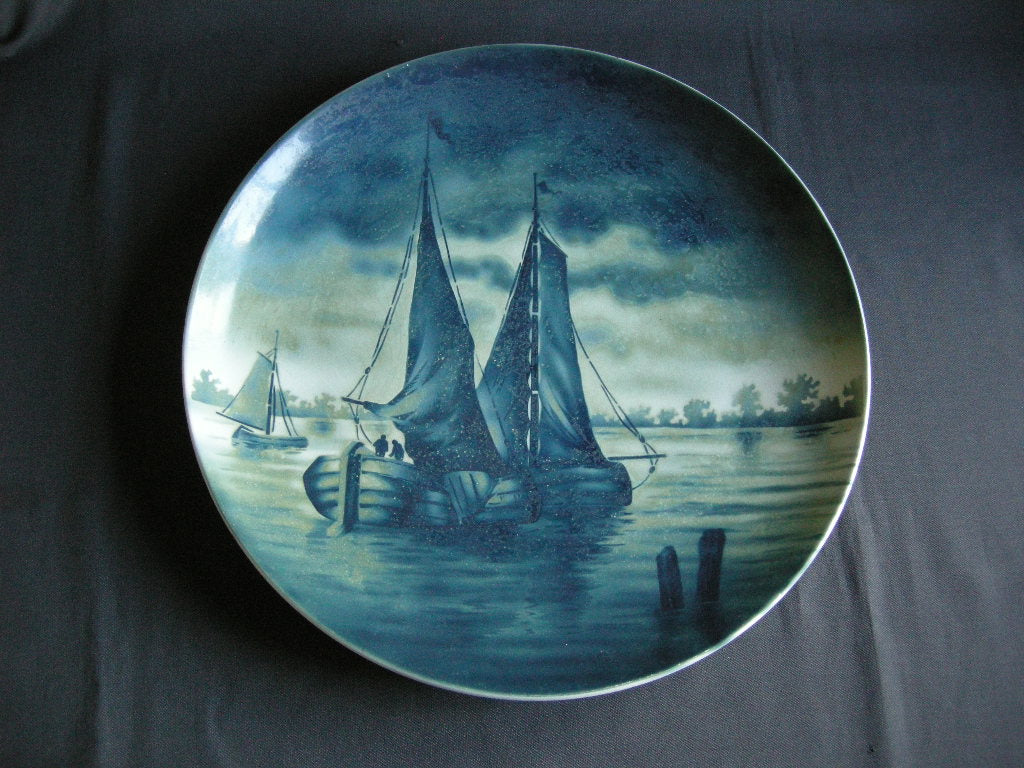 Societe Ceramique diverse wandborden blauw 005. decor S 181 zeilboten