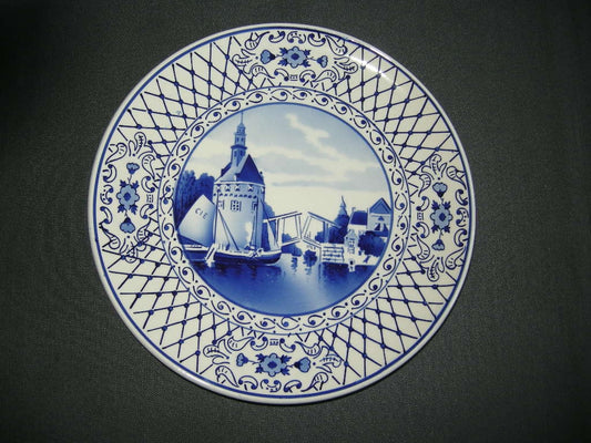 Elsterwerda Keramik blauw - witte wandborden 007. doorsnee 23 cm.