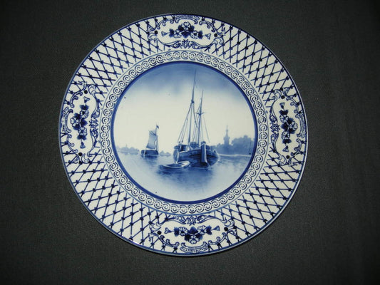 Elsterwerda Keramik blauw - witte wandborden 009. doorsnee 23 cm.