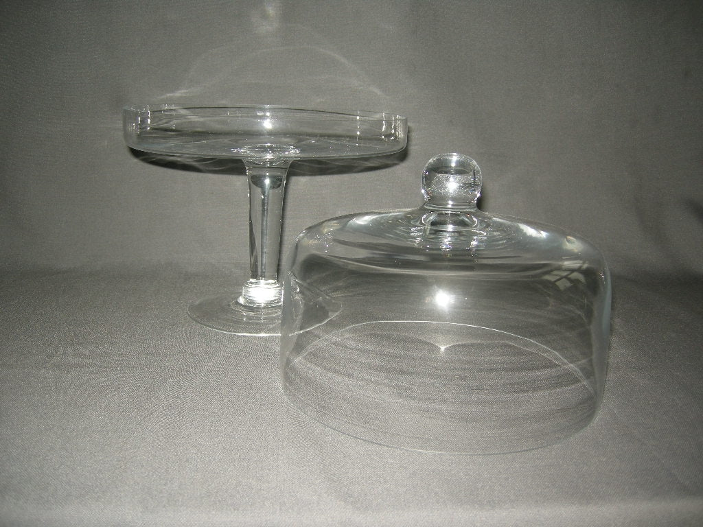 Gebruikt glas - kristal stolpen en schalen met stolp 010. hoge schaal met stolp