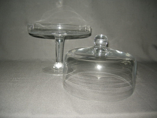 Gebruikt glas - kristal stolpen en schalen met stolp 010. hoge schaal met stolp