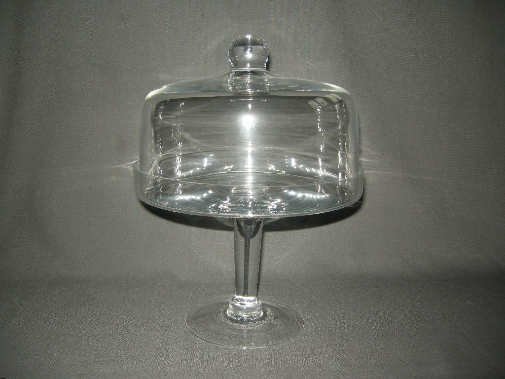 Gebruikt glas - kristal stolpen en schalen met stolp 010. hoge schaal met stolp