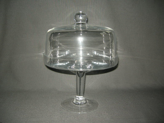 Gebruikt glas - kristal stolpen en schalen met stolp 010. hoge schaal met stolp