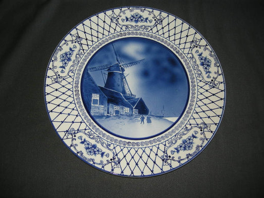 Elsterwerda Keramik blauw - witte wandborden 016. doorsnee 39,5 cm.