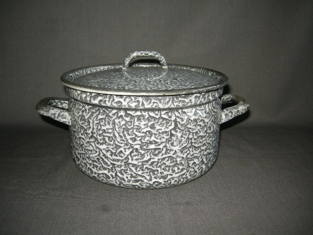 emaille grijs gewolkt 016. 3-delige pannenset