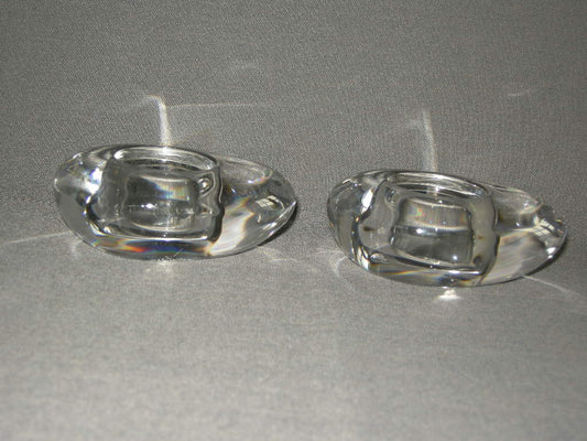 glas - kristal kandelaars + theelichthouders 017. 2 zware ovale theelichthouders