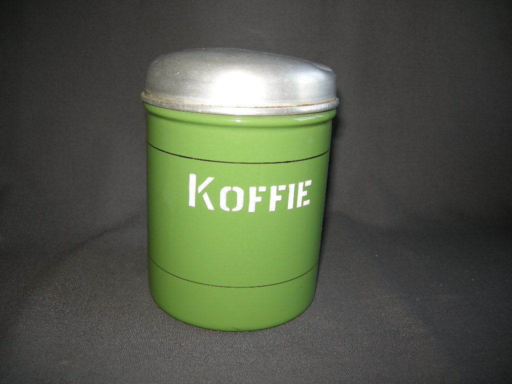 emaille resedagroen 033. voorraadbussen koffie - thee - suiker