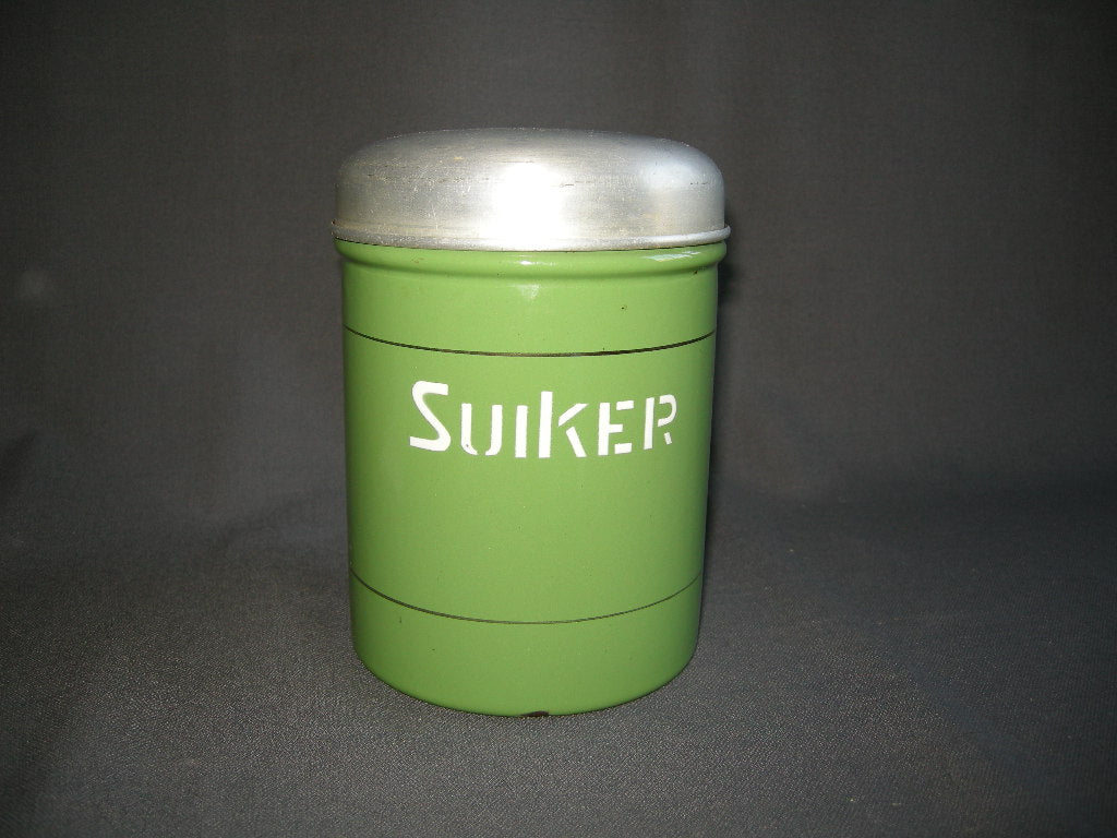 emaille resedagroen 033. voorraadbussen koffie - thee - suiker