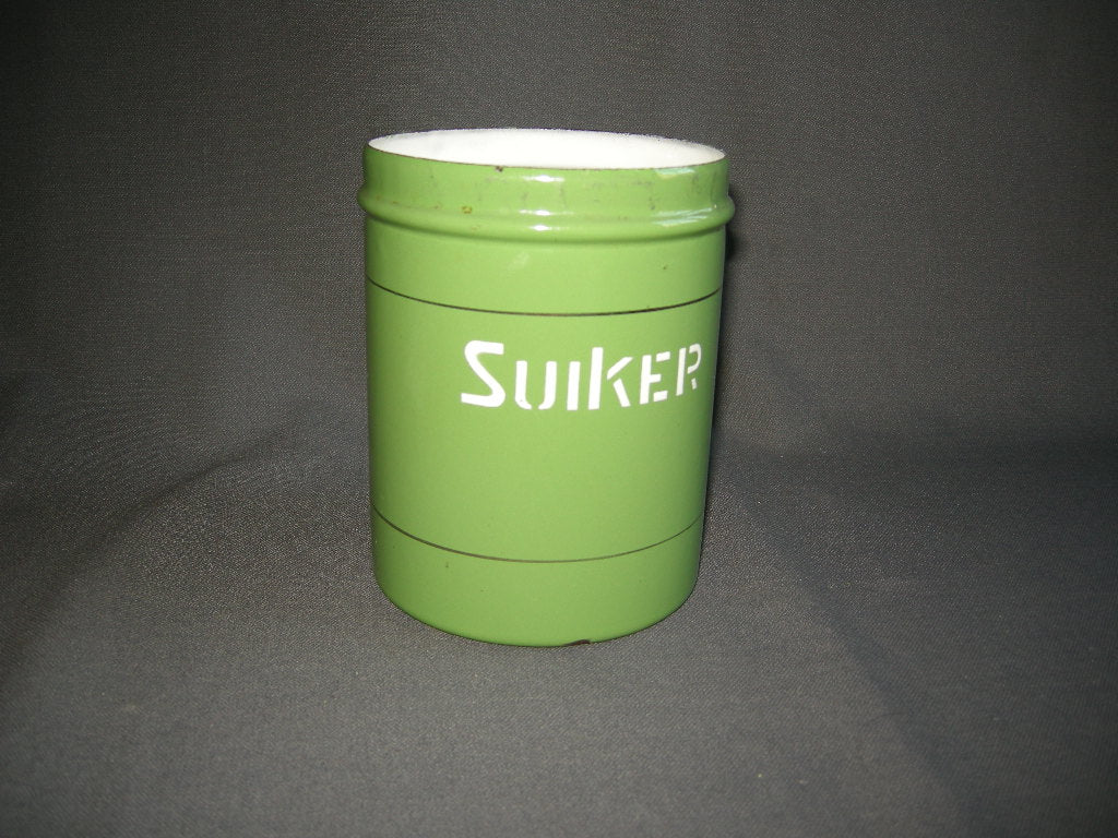 emaille resedagroen 033. voorraadbussen koffie - thee - suiker