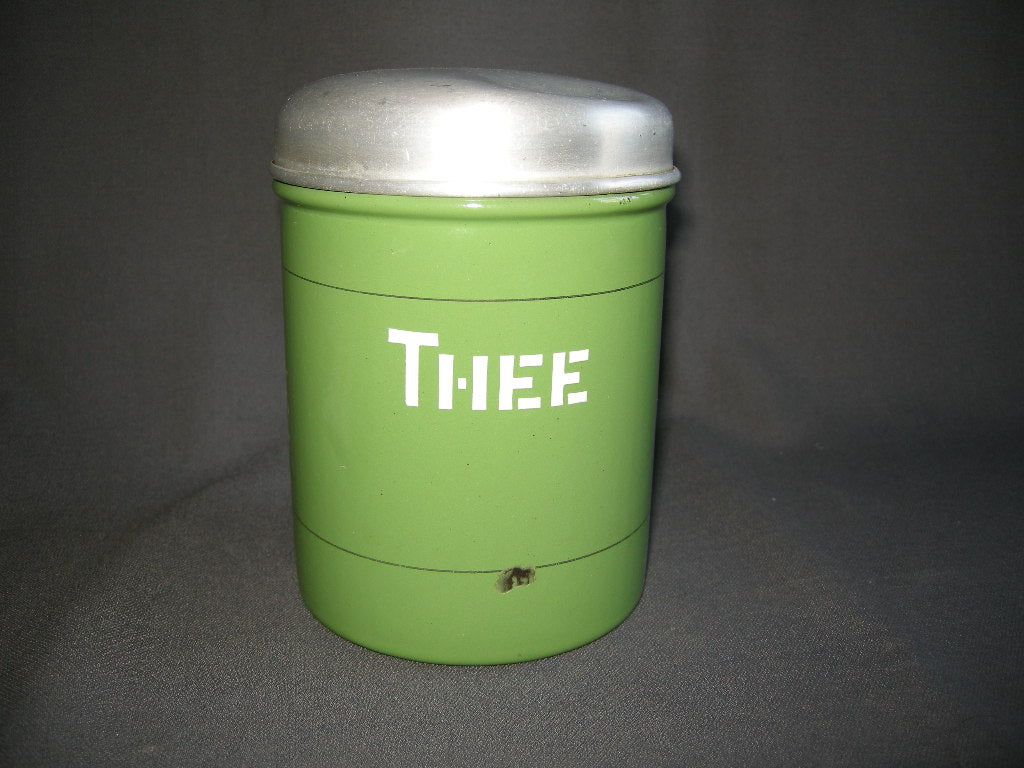 emaille resedagroen 033. voorraadbussen koffie - thee - suiker