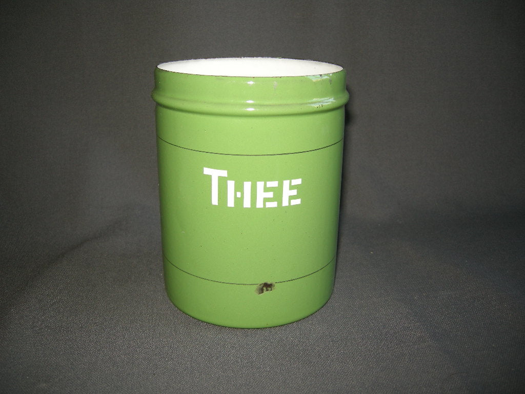 emaille resedagroen 033. voorraadbussen koffie - thee - suiker