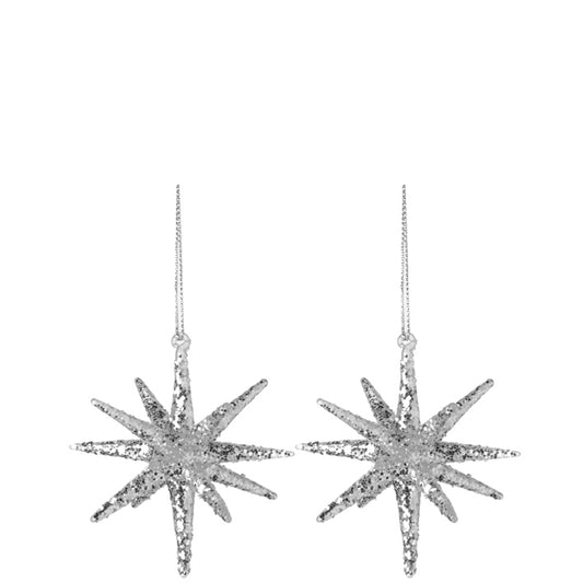 LEONARDO set van 2 zilver-glitter glazen sterren