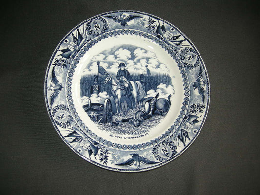 Societe Ceramique Napoleon blauw bord nr. 12 Vive l'Empereur