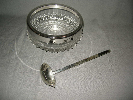 Gebruikt glas / kristal (fruit)schaal met opscheplepel