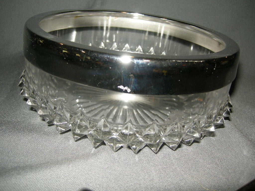 Gebruikt glas / kristal (fruit)schaal met opscheplepel