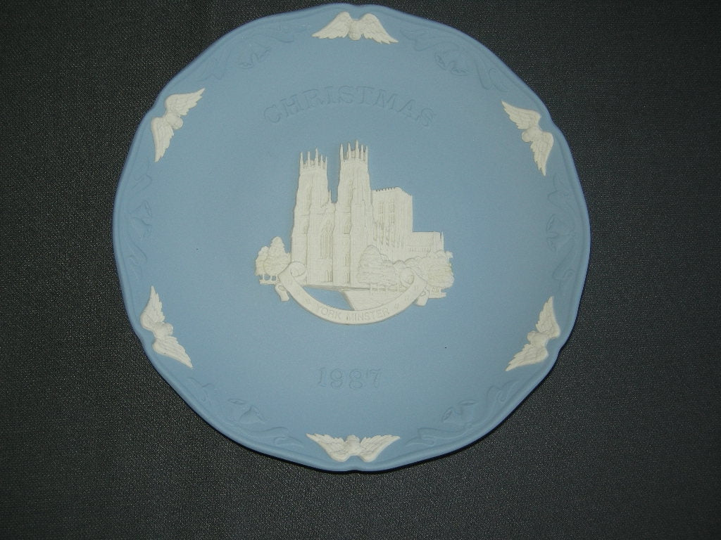 Wedgwood Jasperware blauw 031. bord Christmas 1987