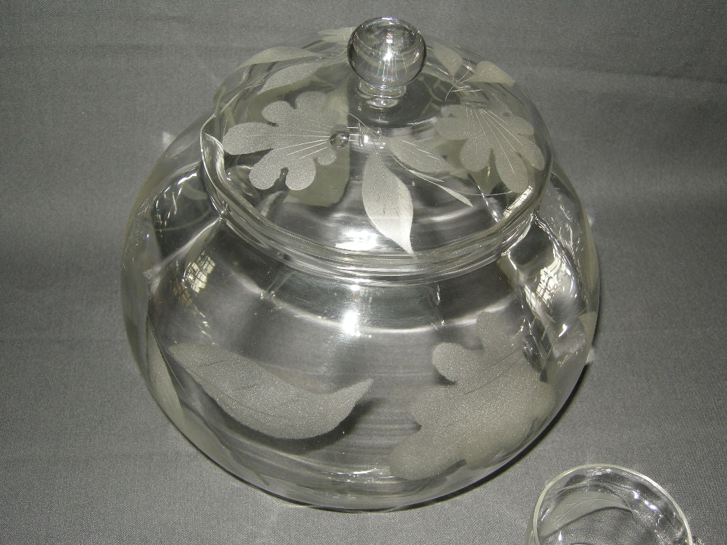 Gebruikt glas / kristal bowlschaal + 2 bijbehorende bowlglazen