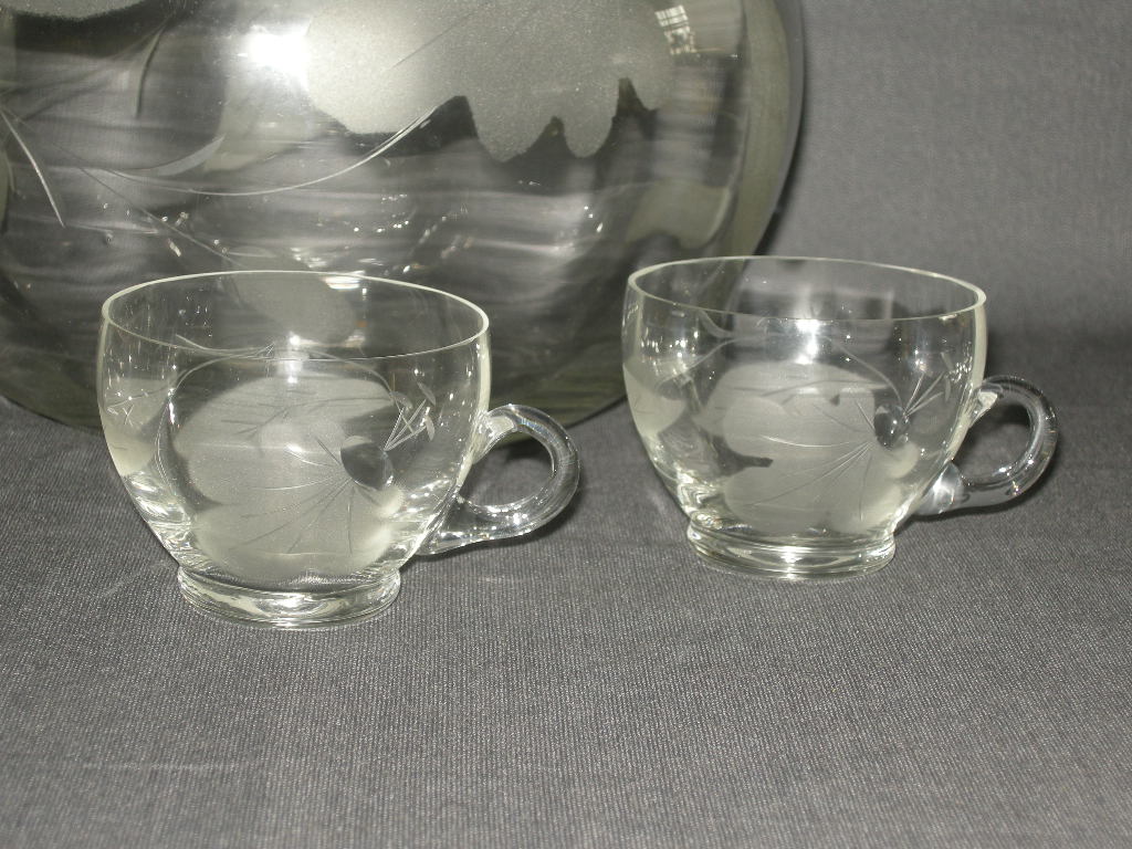 Gebruikt glas / kristal bowlschaal + 2 bijbehorende bowlglazen