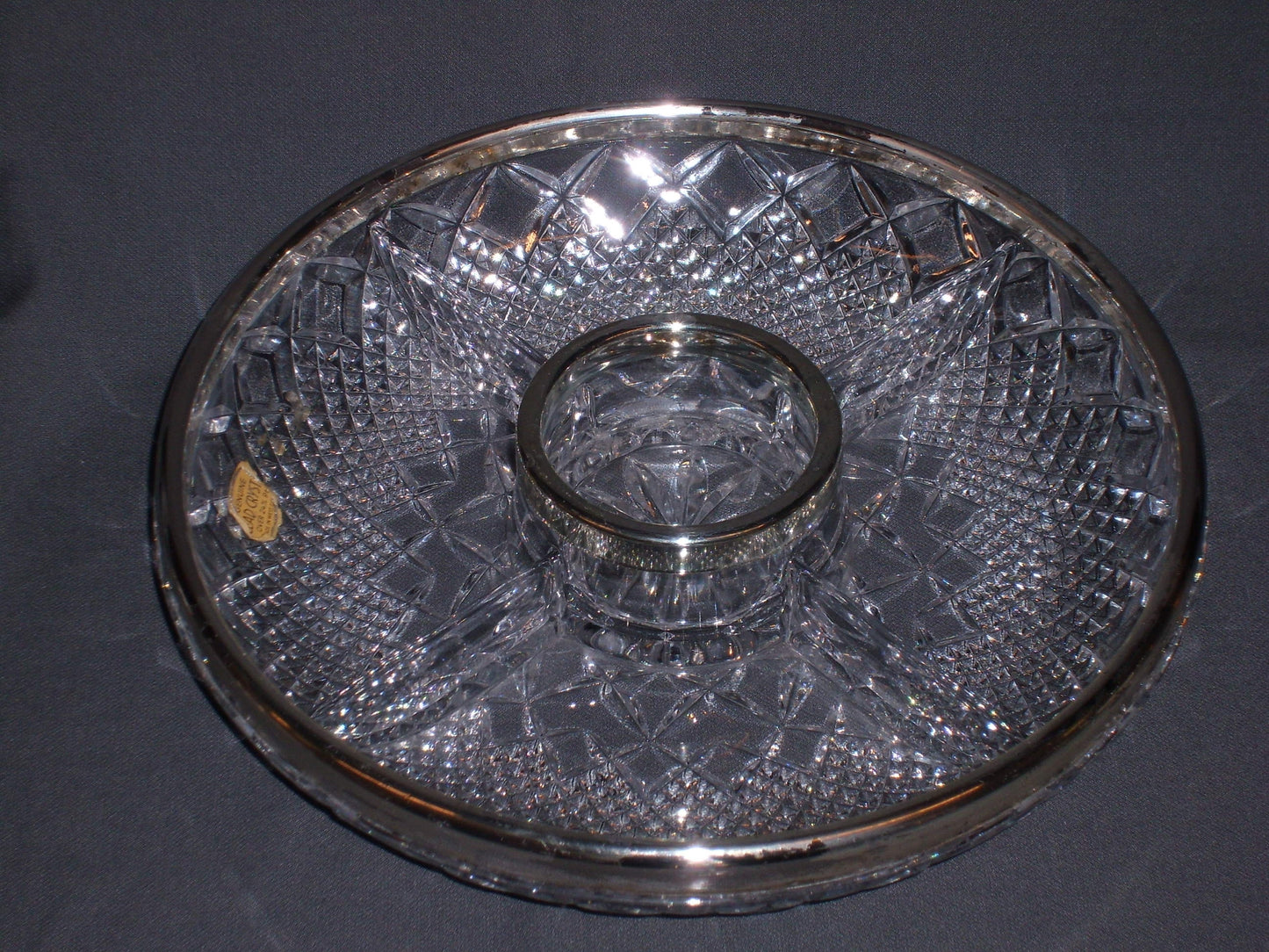 Gebruikt glas - kristal presenteerschalen 657. vakschaal met verzilverde rand