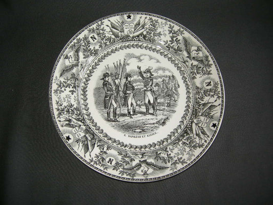 Societe Ceramique Napoleon zwart bord nr. 6 Napoleon et Kleber