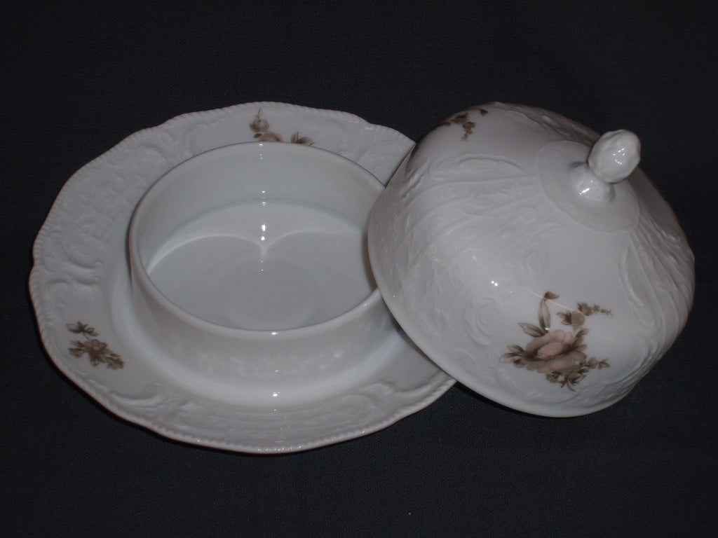 Rosenthal Sanssouci spierwit met bruin/rose roos botervloot