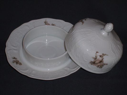 Rosenthal Sanssouci spierwit met bruin/rose roos botervloot