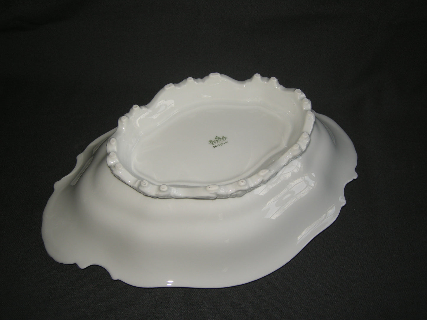 Rosenthal Sanssouci spierwit met bruin/rose roos + goudkleurig randje broodschaal