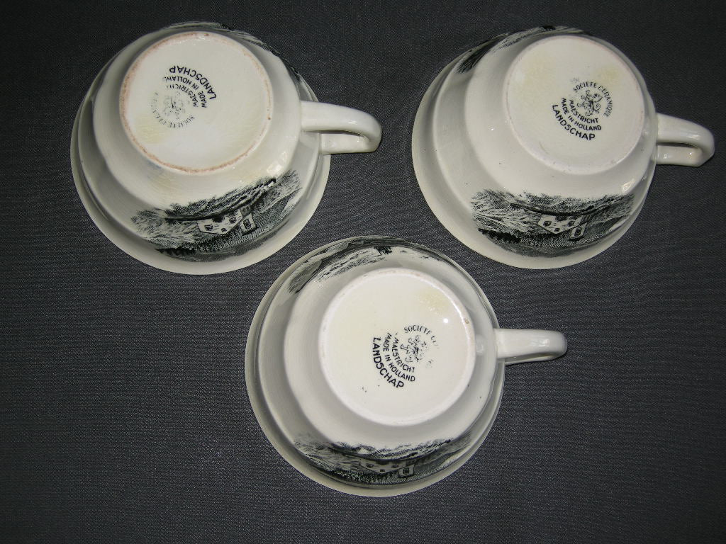 Societe Ceramique Landschap cappuccinokop & schotel met lichte verkleuring